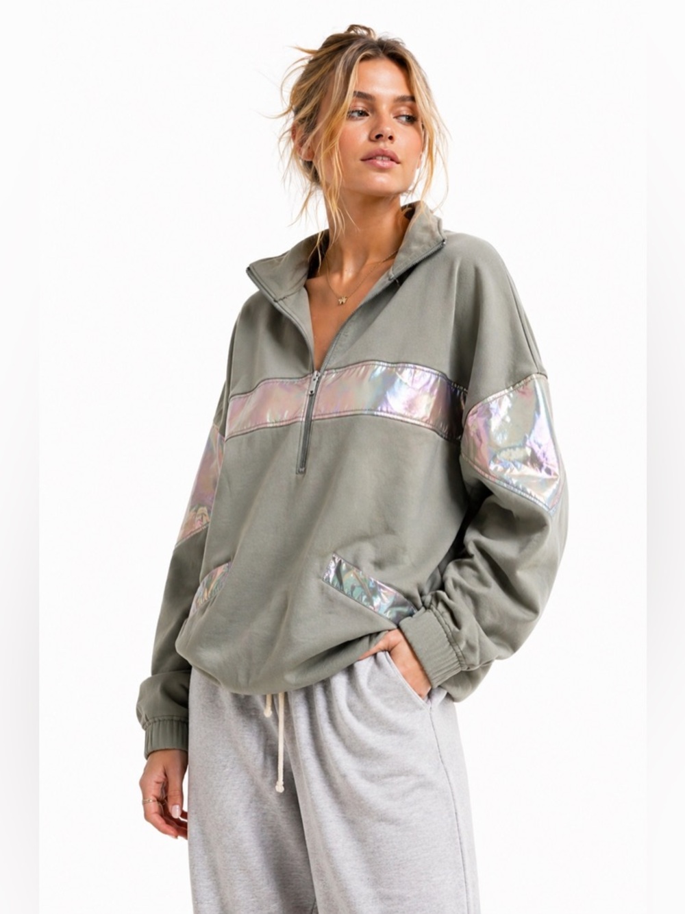 Free People FP Movement Olive Iridescent Pullover XS